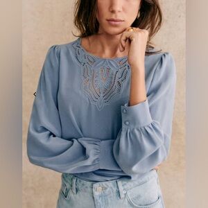 Sezane Carlotta Blouse in Ice Blue, Size 10